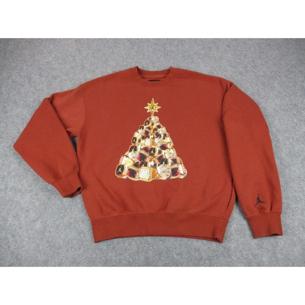 Jordan Sweatshirt Mens XL Orange Championship Ring Christmas Tree Fleece Graphic